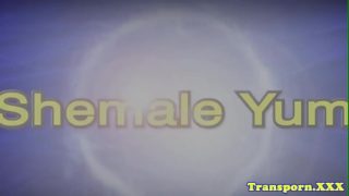 Teasing ladyboy jerks off in outdoor pool