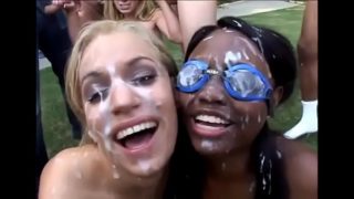 three slut facialized in bukkake