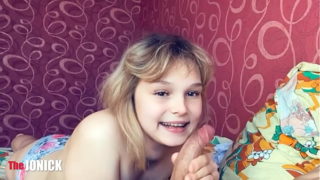 Naughty Stepdaughter gives blowjob to her daddy / cum in mouth