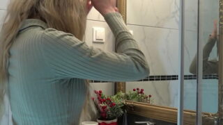 Hot New Sexy Blonde Wife changes panties in the Bathroom